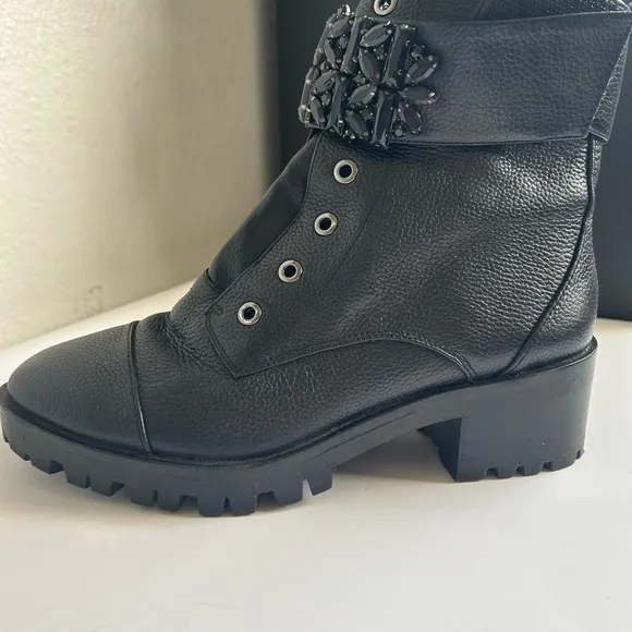 Karl Lagerfeld Pippa Lug Sole Black Combat Boots Size 7.5