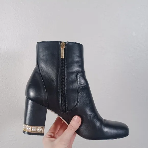 Karl Lagerfeld Sadie Pearl Heel Black Leather Bootie