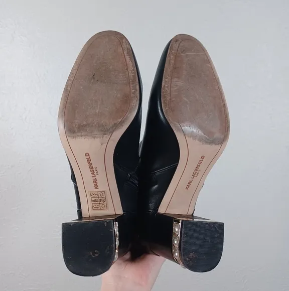 Karl Lagerfeld Sadie Pearl Heel Black Leather Bootie