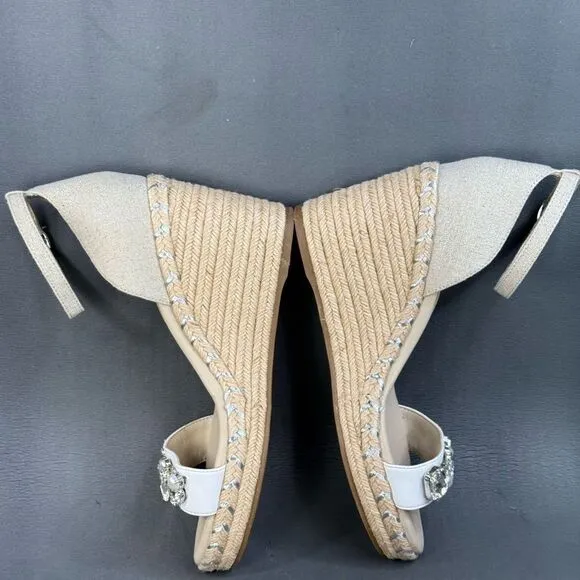 KARL LAGERFELD PARIS Catalyna Mixed Media Espadrille Wedge Sandals size 11