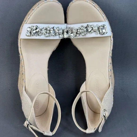 KARL LAGERFELD PARIS Catalyna Mixed Media Espadrille Wedge Sandals size 11