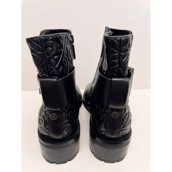 Karl Lagerfeld Boots Size 9 Black Leather Womens Lug Sole Zip Closure NEW