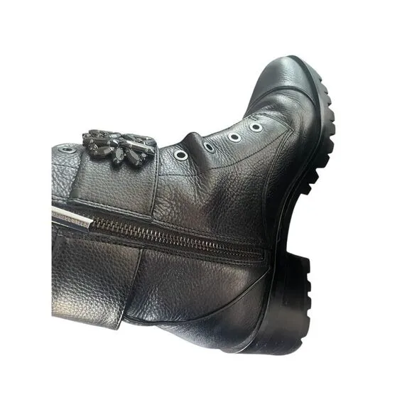 Karl Lagerfeld Pipa Crystal Embellished Platform Ankle Boots Black 9.5 Moto