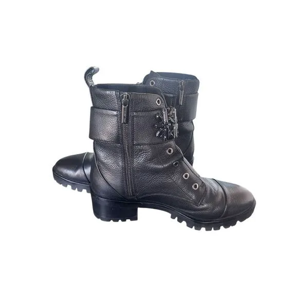 Karl Lagerfeld Pipa Crystal Embellished Platform Ankle Boots Black 9.5 Moto