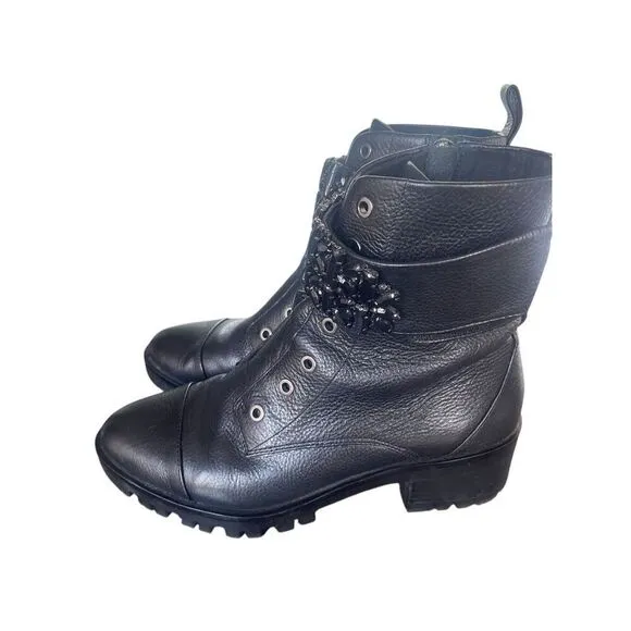 Karl Lagerfeld Pipa Crystal Embellished Platform Ankle Boots Black 9.5 Moto
