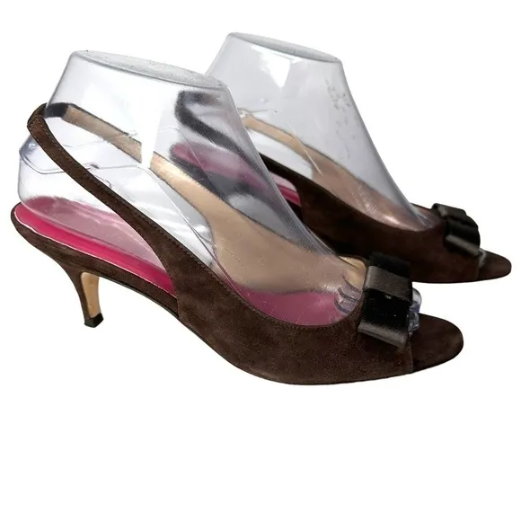 Kate Spade Brown Suede Slingback Peep Toe Shoes. Size 7 1/2