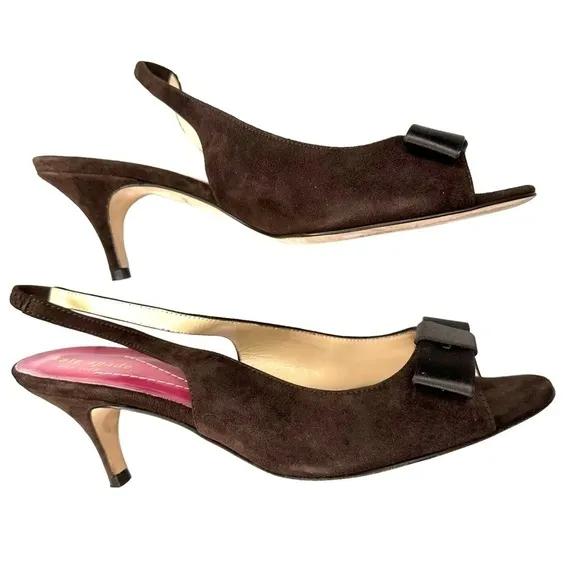 Kate Spade Brown Suede Slingback Peep Toe Shoes. Size 7 1/2