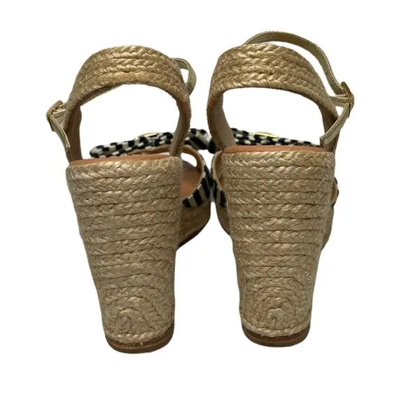 Kate Spade Carmelita Black White Stripe Bow Espadrille Nautical Wedge Sandals 7