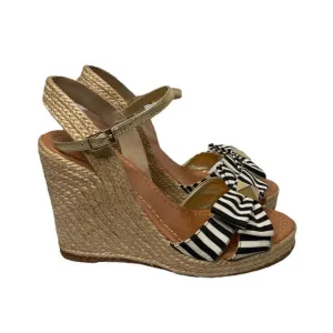 Kate Spade Carmelita Black White Stripe Bow Espadrille Nautical Wedge Sandals 7