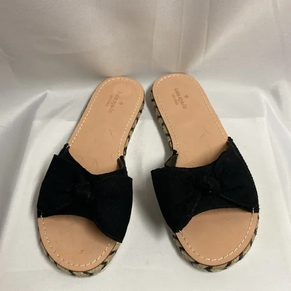 Kate Spade Idala Bow Espadrille Slide Sandals Black/Tan Size 10