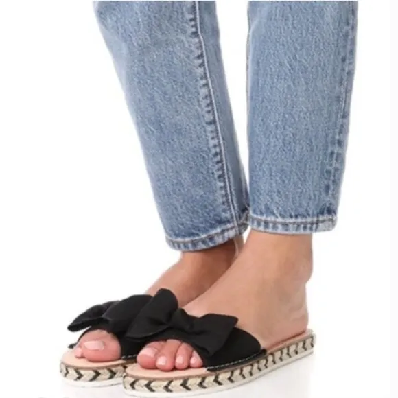 Kate Spade Idala Bow Espadrille Slide Sandals Black/Tan Size 10