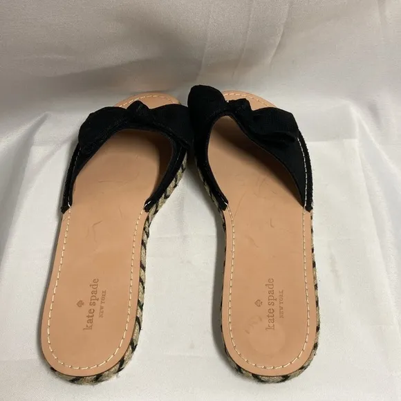 Kate Spade Idala Bow Espadrille Slide Sandals Black/Tan Size 10