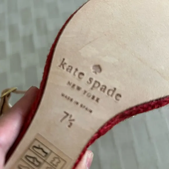Kate Spade Lainey Red Stripes Poppy Floral Appliqué Wedge Espadrille Sandals