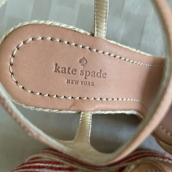Kate Spade Lainey Red Stripes Poppy Floral Appliqué Wedge Espadrille Sandals