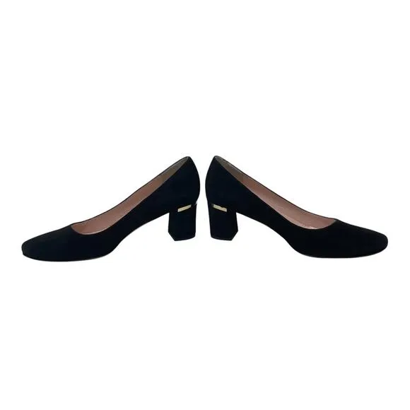 Kate Spade New York Dolores Too Suede Block Heel Pumps - Black with Gold - Sz 8