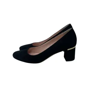Kate Spade New York Dolores Too Suede Block Heel Pumps - Black with Gold - Sz 8