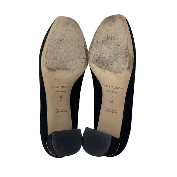 Kate Spade New York Dolores Too Suede Block Heel Pumps - Black with Gold - Sz 8