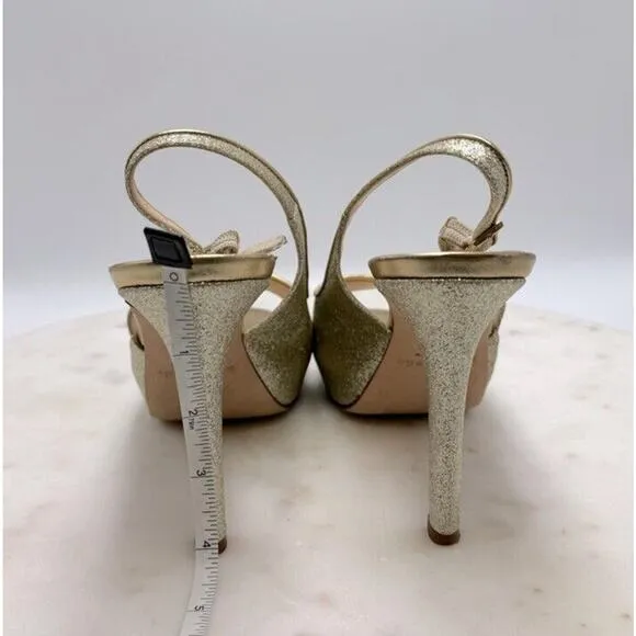 Kate Spade New York Gold Open Toe Slingback Heels Pumps Glitter Shoes Size 8