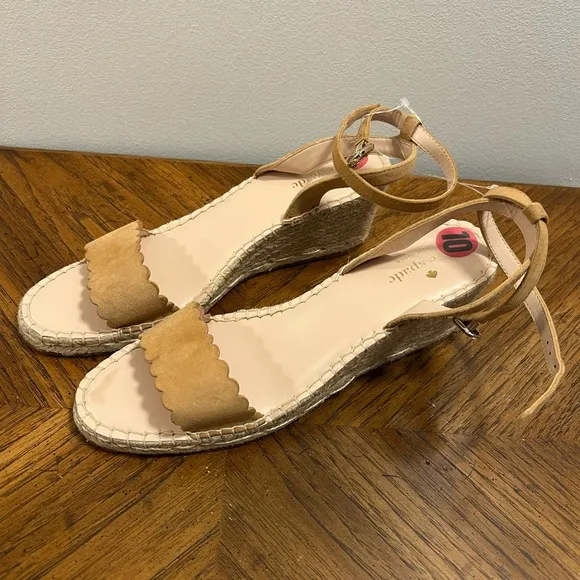Kate Spade New York Theodora Tan Suede Espadrille Wedges Sandals