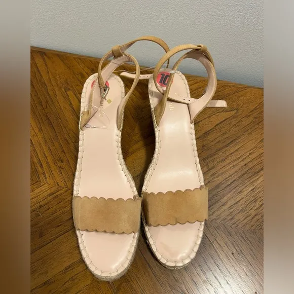 Kate Spade New York Theodora Tan Suede Espadrille Wedges Sandals