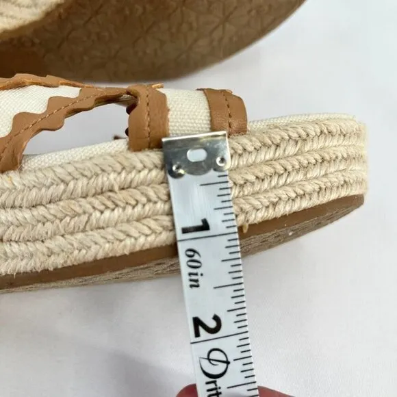 Kate Spade New York Wedge Espadrille Sandals Size 9.5 Beige Brown Leather RicRac