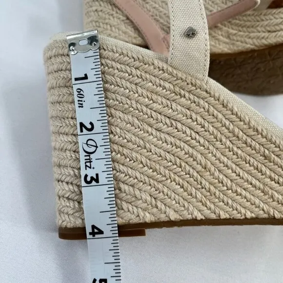 Kate Spade New York Wedge Espadrille Sandals Size 9.5 Beige Brown Leather RicRac