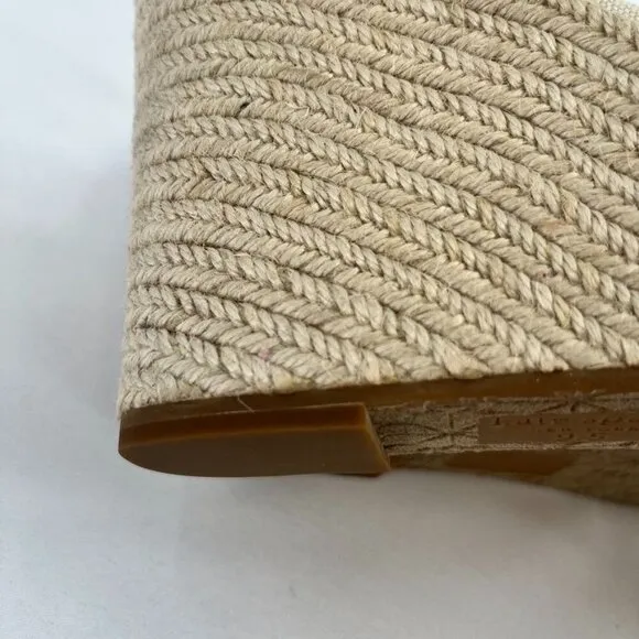 Kate Spade New York Wedge Espadrille Sandals Size 9.5 Beige Brown Leather RicRac
