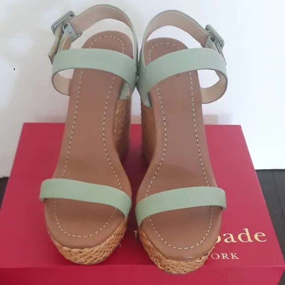 Kate Spade NY &quot;Dancer” Women’s size 9.5 &quot; SEAFOAM CALF Wedge platform sandals