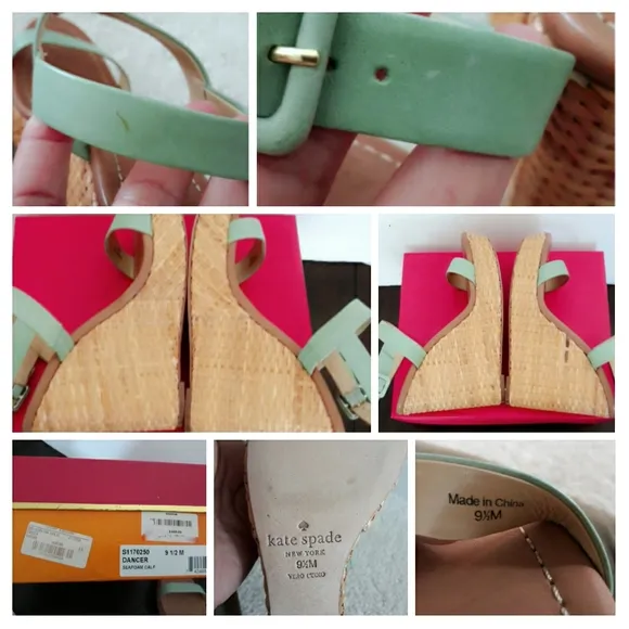 Kate Spade NY &quot;Dancer” Women’s size 9.5 &quot; SEAFOAM CALF Wedge platform sandals