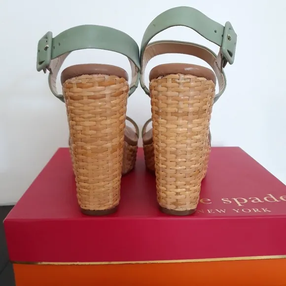 Kate Spade NY &quot;Dancer” Women’s size 9.5 &quot; SEAFOAM CALF Wedge platform sandals