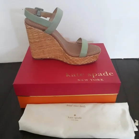 Kate Spade NY &quot;Dancer” Women’s size 9.5 &quot; SEAFOAM CALF Wedge platform sandals