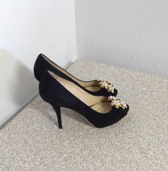 Kate Spade NY Black Suede Gold Rhinestone Shoes