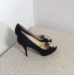 Kate Spade NY Black Suede Gold Rhinestone Shoes