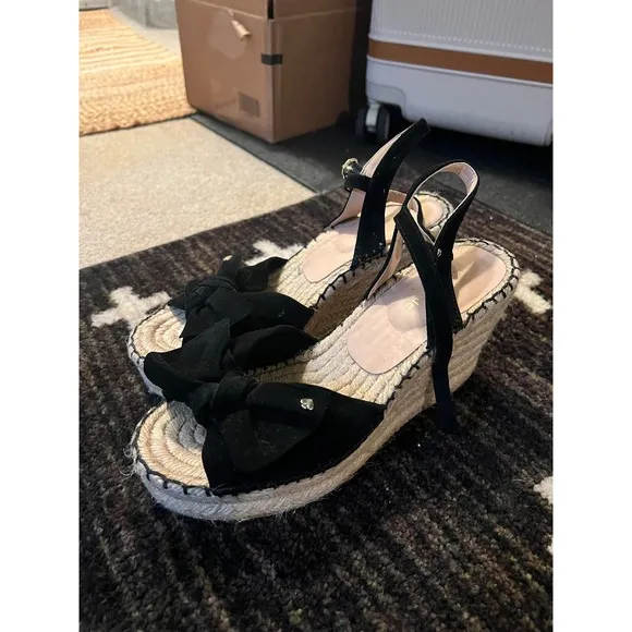 Kate Spade NY Fanni Platform Wedge Espadrille Black Suede Sandals 8