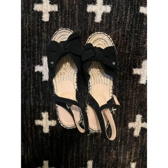 Kate Spade NY Fanni Platform Wedge Espadrille Black Suede Sandals 8