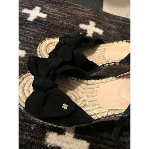 Kate Spade NY Fanni Platform Wedge Espadrille Black Suede Sandals 8