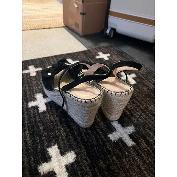 Kate Spade NY Fanni Platform Wedge Espadrille Black Suede Sandals 8
