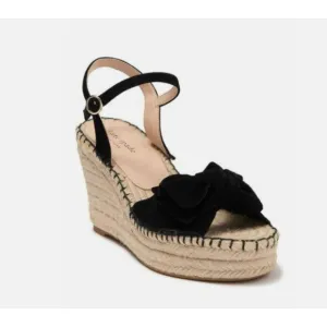 Kate Spade NY Fanni Platform Wedge Espadrille Black Suede Sandals 8