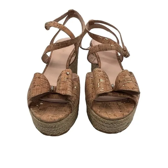 Kate Spade Tan Gold Thelma Espadrille Wedge Platform Sandals Size 9 1/2 Women’s