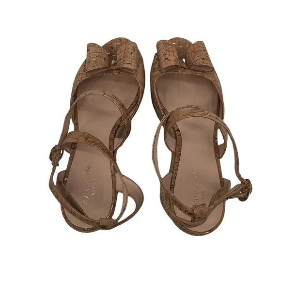 Kate Spade Tan Gold Thelma Espadrille Wedge Platform Sandals Size 9 1/2 Women’s