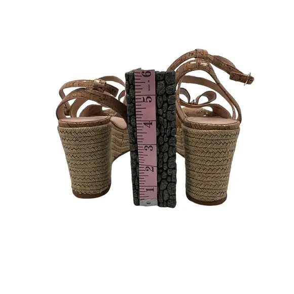 Kate Spade Tan Gold Thelma Espadrille Wedge Platform Sandals Size 9 1/2 Women’s