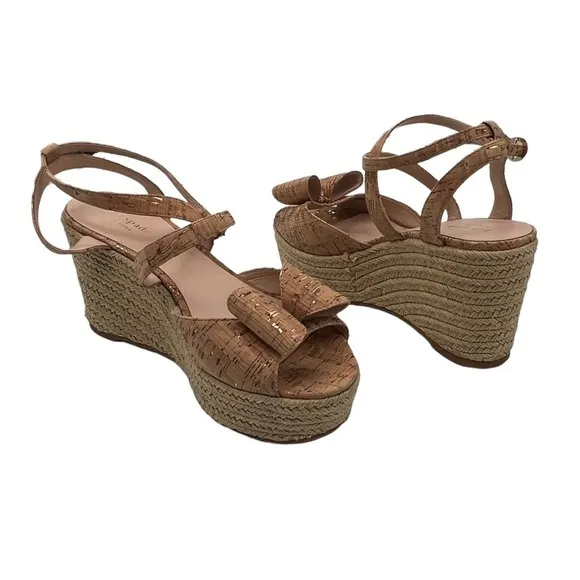 Kate Spade Tan Gold Thelma Espadrille Wedge Platform Sandals Size 9 1/2 Women’s