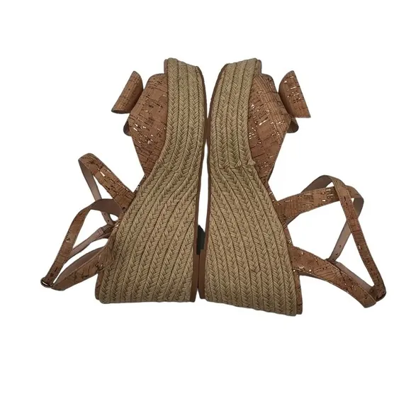 Kate Spade Tan Gold Thelma Espadrille Wedge Platform Sandals Size 9 1/2 Women’s