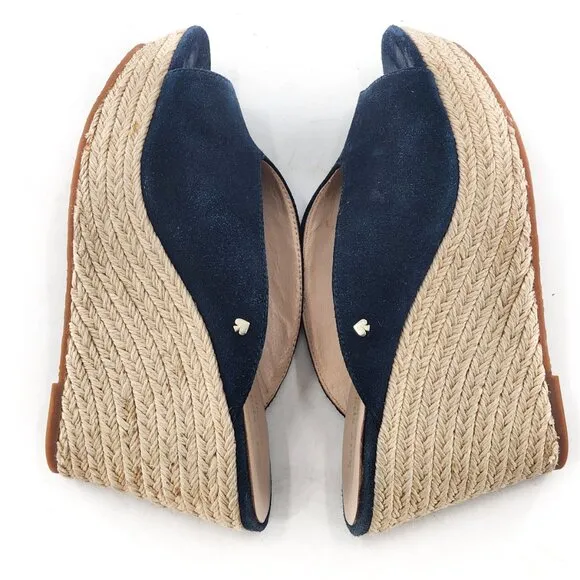 KATE SPADE Thea Suede Platform Espadrille Wedge Sandals Navy