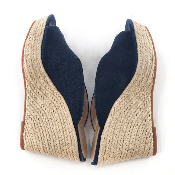 KATE SPADE Thea Suede Platform Espadrille Wedge Sandals Navy