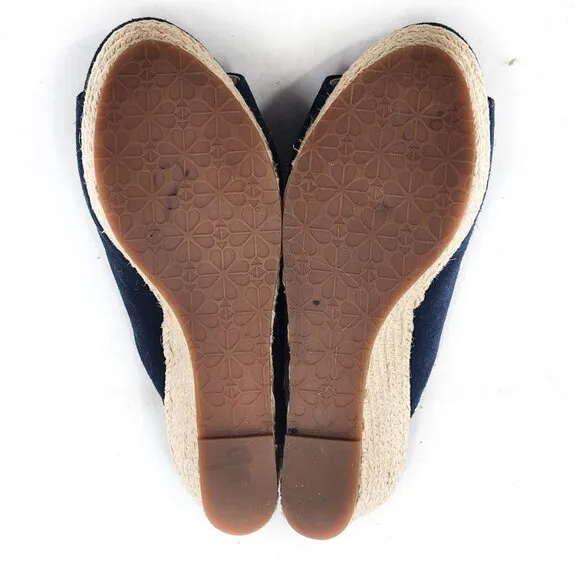 KATE SPADE Thea Suede Platform Espadrille Wedge Sandals Navy