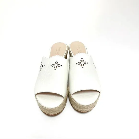 Kate Spade Tia Espadrille Wedge Sandals - Leather Slides Laser Cutout