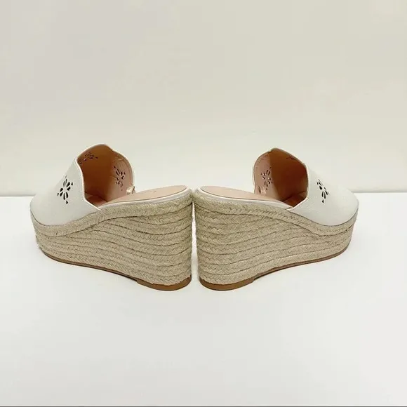 Kate Spade Tia Espadrille Wedge Sandals - Leather Slides Laser Cutout