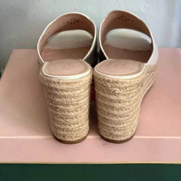 Kate Spade Tia Espadrille White Leather Wedges Shoes Sandals 9 M