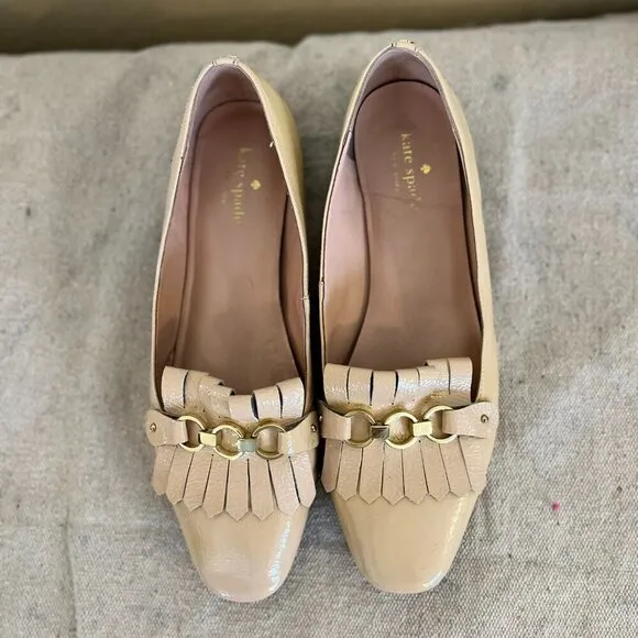 Kate Spade Woman's Tan Patent Leather Chain-Link Dress Loafer Sz 10